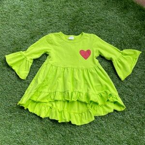 Toddler Lime Green Long-sleeve Ruffle Top/Dress